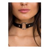Kirpi Kadın Siyah Halka Detay Deri Choker Tasma Kolye