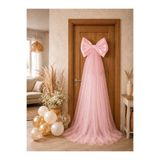 Kirpi Süs 40*220 cm PEMBE saten & kristal tül fiyonk bebek kapı süsü, baby shower, hastane kapı süsü