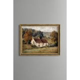 Kırsal Ev Manzarası - Vintage Desenli Çerçeve - İnce Model, Altın4, 15 x 21