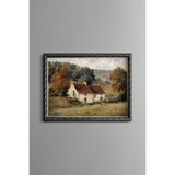 Kırsal Ev Manzarası - Vintage Desenli Çerçeve - İnce Model, Gümüş, 30 x 40