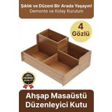 Kırtasiye Kalem Makyaj Malzemesi Saklama Çok Amaçlı 4 Gözlü Bölmeli Ahşap Masa Üstü Düzenleyici Kutu