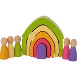 Kırtkırt Ahşap Waldorf Pastel Renkler 5'li Ev ve 5'li Peg Bebek Seti Ahşap Oyuncak