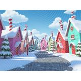 Kış Masalına Davet Eden Renkli Evler Arka Plan 200X150CM, Stüdyo Fonu