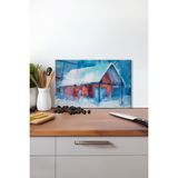 Kış Temalı Ev Cam Kesme Tahtası, Silikon Ayaklı, Isıya Kırılmaya Dayanıklı, Sunum Kesim Tablası - 30 x 45 cm