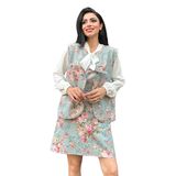 Kısa Çiçekli Yelek-Etek Takımı (2li Takım) (Turkuaz-Pembe, M)