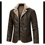 Kısa Hakiki Koyun Derisi Içi ve Yakası Kürklü ve Mont Kaban - Koyu Kahverengi - 3XL