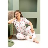 Kısa Kol Gömlek Yaka Kadın Pinterest Pijama Takımı - Mevsimlik Kadın Pijama- Büyük Beden