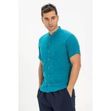 Kısa Kol Şantuklu Pamuk Bodrum Yazlık Erkek Gömlek Petrol 3053 L Petrol