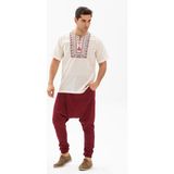 Kısa Kol Şile Bezi Bisiklet Yaka Bahriyeli Erkek Yazlık T-shirt Krem Krm - XL