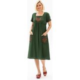 Kısa Kol Şile Bezi Büyük Beden Melek Midi Boy Yazlık Elbise Yeşil Ysl - 3XL