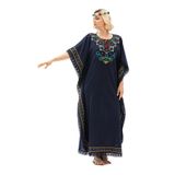 Kısa Kol Şile Bezi Gülseren Uzun Yazlık Otantik Elbise Lacivert Lcvt