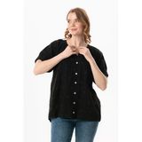 Kısa Kol V Yaka Venüs Düğmeli Müslin Yazlık Bluz Siyah Syh 4Xl/5Xl Siyah