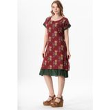 Kısa Kol Vual Defne Midi Boy Yazlık Otantik Elbise Mimoza Bordo 6230 - 2XL - 3XL - Çok Renkli