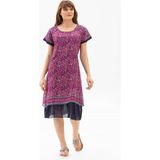 Kısa Kol Vual Defne Midi Boy Yazlık Otantik Elbise Mor-Pembe 6104 - 2XL - 3XL