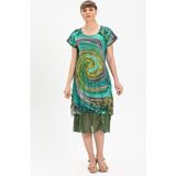 Kısa Kol Vual Defne Midi Boy Yazlık Otantik Elbise Yeşil 6074 - 2XL - 3XL - Çok Renkli