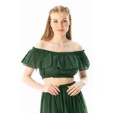 Kısa Kol Vual Lavinya Kayık Yaka Yazlık Bluz Yeşil Ysl L/Xl Yeşil