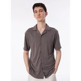 Kısa Kollu Apaj Yaka Slim Fit Örme Erkek Gömlek - Gri