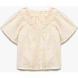 Kısa Kollu Balon Kol Dokulu Büzgülü Yaka Bluz - Ekru - 12 - 18 Ay