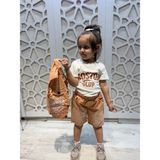 Kısa Kollu Beyaz Tişört Kot Yelek ve Kot Şort Kız ve Erkek Çocuk Unisex 3'lü Alt Üst Takım - Turuncu - 4 Yaş