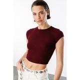 Kısa Kollu Kadın Crop T-Shirt Crop-T-Shırt - Bordo