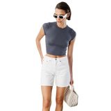 Kısa Kollu Kadın Crop T-shirt CROP-T-SHIRT Füme M