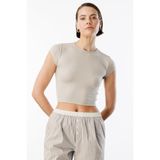 Kısa Kollu Kadın Crop T-shirt CROP-T-SHIRT Vizon S
