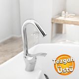 Kısa Kuğu Batarya Duş Bulaşık Musluğu Lavabo Banyo Mutfak Bataryası Mermer Üstü Çift Su Giriş Evye - Krom