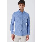 Kısalabilir Kollu Desenli JakarlıCepsiz %100 Pamuk Casual Slim Fit Gömlek 1004230181 Mavi