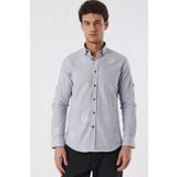 Kısalabilir Kollu Desenli JakarlıCepsiz %100 Pamuk Casual Slim Fit Gömlek 1004230183 Açık Gri