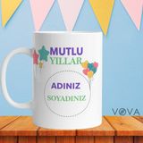 Kişiselleştirilebilir Doğum Günü Kupası – Porselen Bardak 330 ml Neşeli Tasarım - Beyaz