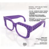 Kişiselleştirilebilir Yapı Bloğu Uyumlu Gözlük Çerçevesi – Yaratıcı Tasarım Aksesuarı & Kostüm Gözlüğü, Camsız Aksesuar Çerçeve (Boyut: 14 cm x 13 cm) (Mor)