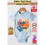 Kişiselleştirilebilir Yarım Kollu Bebek Zıbın, Çıt Çıtlı ve %100 Pamuklu Body, Yeni Doğan Hediyesi - 3 - 6 Ay - Beyaz