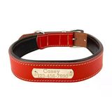 Kişiselleştirilmiş Hakiki Klasik Deri Köpek Tasma (Kırmızı, XL)