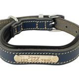 Kişiselleştirilmiş Hakiki Klasik Deri Köpek Tasma (Lacivert, XL)