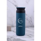 Kişiye Özel 500 ml Paslanmaz Çelik Araç Baskılı Termos 8 Saat Isı Koruma Kahve ve Çay Termosu - Mavi