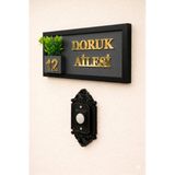 Kişiye Özel Ahşap Kapı İsimliği Çiçekli antrasit – 10x20 cm MDF Dekoratif Kapı Tabelası (antrasit-gold)