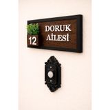 Kişiye Özel Ahşap Kapı İsimliği Çiçekli antrasit – 10x20 cm MDF Dekoratif Kapı Tabelası (ceviz)