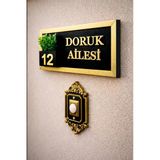 Kişiye Özel Ahşap Kapı İsimliği Çiçekli antrasit – 10x20 cm MDF Dekoratif Kapı Tabelası (gold)