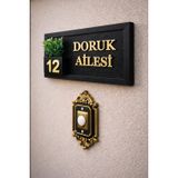 Kişiye Özel Ahşap Kapı İsimliği Çiçekli antrasit – 10x20 cm MDF Dekoratif Kapı Tabelası (siyah -gold)
