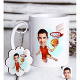 Kişiye Özel Anahtarlık ve Erkek Basketbolcu Karikatürlü Beyaz Kupa