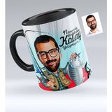 Kişiye Özel Bay Balıkçı Karikatürlü Siyah 1 Kupa Bardak