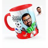 Kişiye Özel Bay Futbolcu Yeşil Beyaz Karikatürlü Kırmızı 1 Kupa Bardak