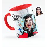 Kişiye Özel Bayan Mezun Karikatürlü Kırmızı 1 Kupa Bardak