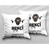 Kişiye Özel Bekçi Iki Adet Iki Tarafı Baskılı Yıkanabilir Yastık Kırlent Kılıfı - Krem - 43x43