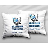 Kişiye Özel Bilgi Işlem Teknisyeni Anht Iki Tarafı Baskılı Yıkanabilir Yastık Kırlent Kılıfı - Krem - 43x43