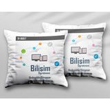 Kişiye Özel Bilişim Öğretmeni Iki Adet Iki Tarafı Baskılı Yıkanabilir Yastık Kırlent Kılıfı - Krem - 43x43