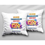 Kişiye Özel Bilişim Teknolojileri Öğretmeni Iki Taraf Baskılı Yıkanabilir Yastık Kırlent Kılıfı - Krem - 43x43