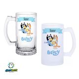 Kişiye Özel Bluey Kulplu Bira Bardağı Buzlu Veya Şeffaf Seçenekli 0316