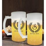 Kişiye Özel Çelenk Baş Harfli İsimli 2’li Buzlu Cam Bira Bardağı 50cl-5