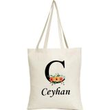Kişiye Özel Çiçek Desenli Harf & İsim Bez Çanta – Doğal Kumaş Şık Hediye